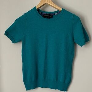 Simons Extra Fine Wool Teal Short Sleeve Sweater